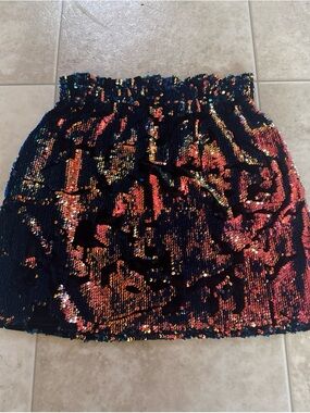 Zara Black Sequin Mini Skirt with Iridescent Red Accents
